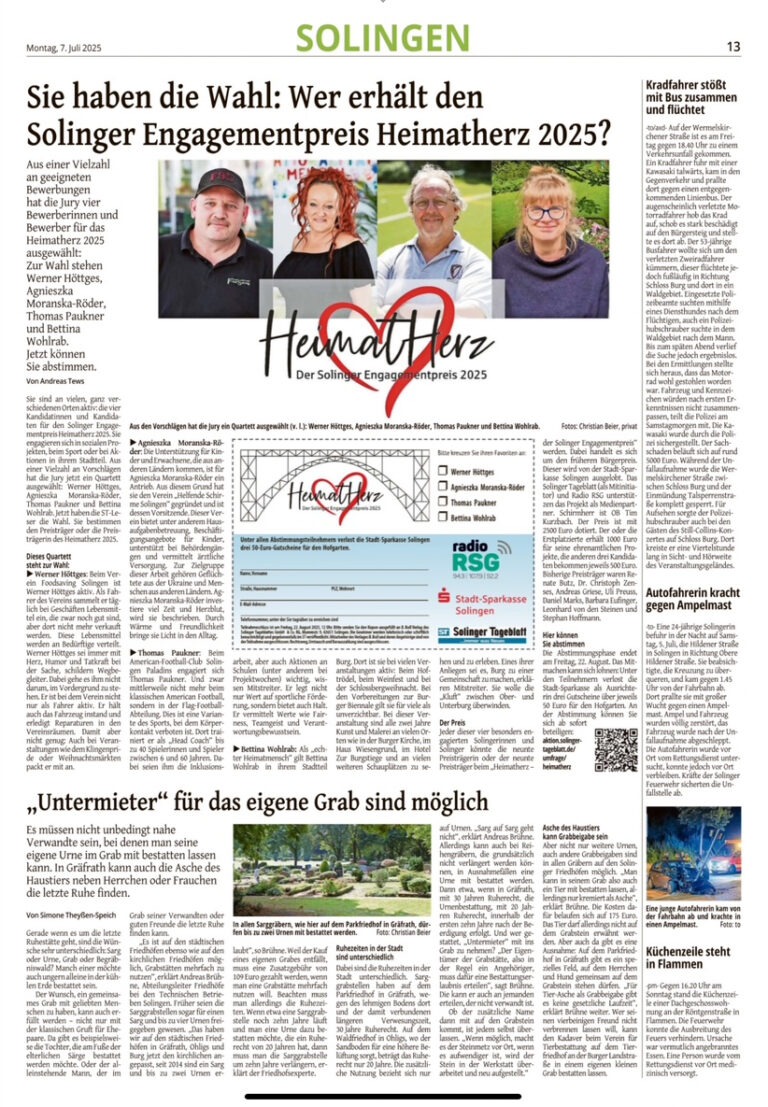 Grabstellen in Solingen mit Tierbestattung Solinger Tageblatt 070625
