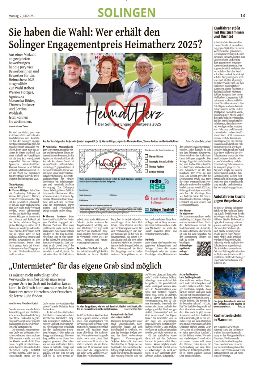Grabstellen in Solingen mit Tierbestattung Solinger Tageblatt 070625